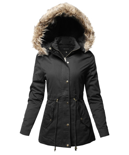 Women's Hooded Warm Long Coats Faux Fur Fleece Lined Parka Outdoor Jackets