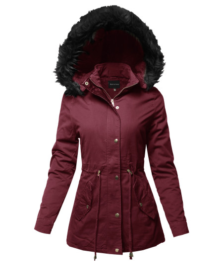 Women's Hooded Warm Long Coats Faux Fur Fleece Lined Parka Outdoor Jackets