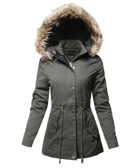 Women's Hooded Warm Long Coats Faux Fur Fleece Lined Parka Outdoor Jackets