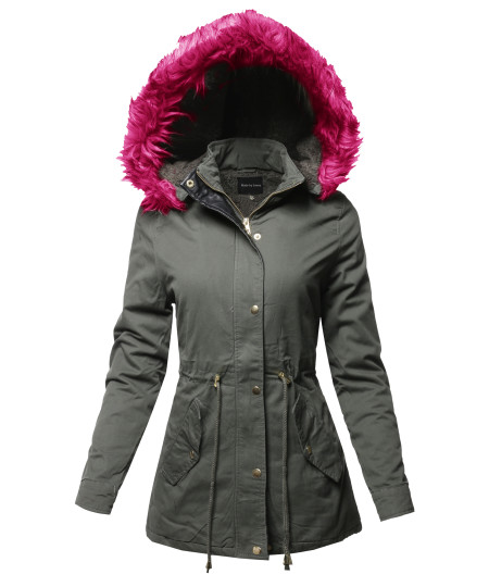 Women's Hooded Warm Long Coats Faux Fur Fleece Lined Parka Outdoor Jackets