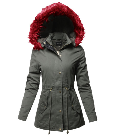 Women's Hooded Warm Long Coats Faux Fur Fleece Lined Parka Outdoor Jackets