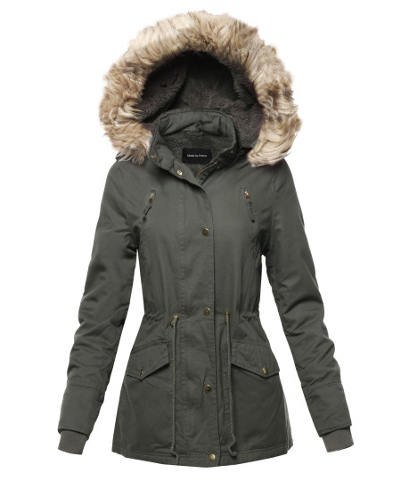 Women's Hooded Warm Long Coats Faux Fur Fleece Lined Parka Outdoor Jackets