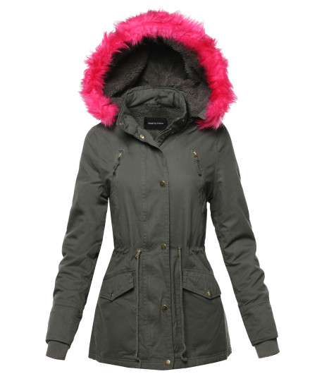 Women's Hooded Warm Long Coats Faux Fur Fleece Lined Parka Outdoor Jackets