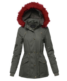 Women's Hooded Warm Long Coats Faux Fur Fleece Lined Parka Outdoor Jackets