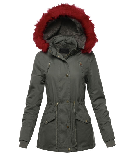 Women's Hooded Warm Long Coats Faux Fur Fleece Lined Parka Outdoor Jackets