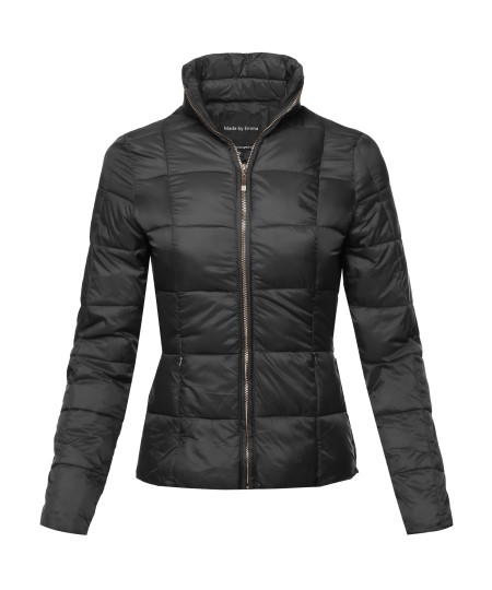 Women's Casual Solid Comfortable Light Weight Long Sleeve Quilted Padding Parka Jacket