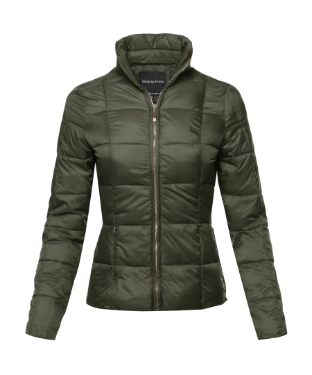 Women's Casual Solid Comfortable Light Weight Long Sleeve Quilted Padding Parka Jacket