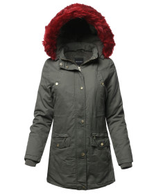 Women's Hooded Warm Long Coats Faux Fur Fleece Lined Parka Outdoor Jackets