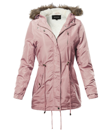 Women's Hooded Warm Long Coats Faux Fur Fleece Lined Parka Outdoor Jackets