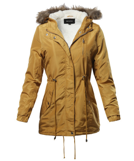 Women's Hooded Warm Long Coats Faux Fur Fleece Lined Parka Outdoor Jackets