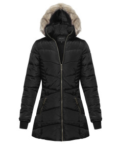 Women's Fitted Solid Sherpa Hooded Long Jacket