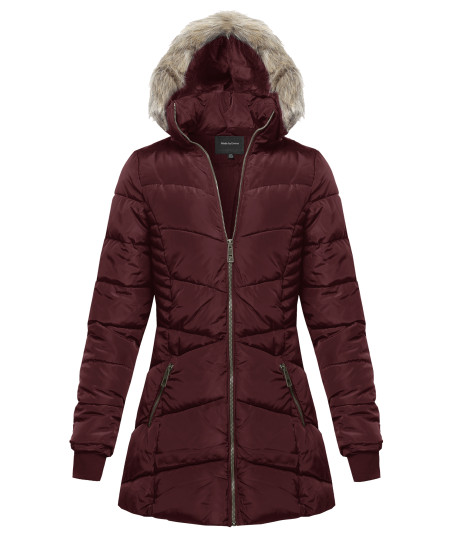 Women's Fitted Solid Sherpa Hooded Long Jacket