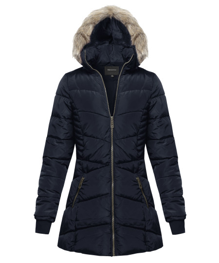 Women's Fitted Solid Sherpa Hooded Long Jacket
