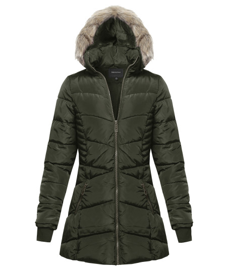 Women's Fitted Solid Sherpa Hooded Long Jacket