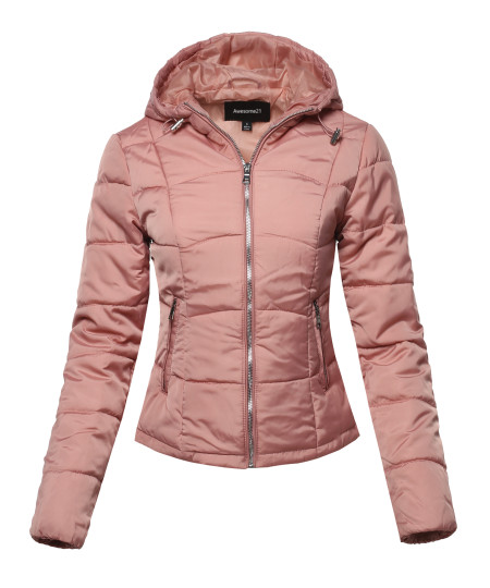 Women's Solid Hooded Packable Ultra Light Weight Short Down Jacket