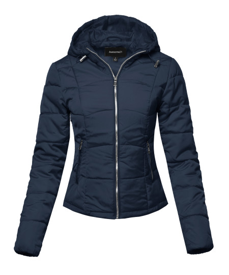 Women's Solid Hooded Packable Ultra Light Weight Short Down Jacket