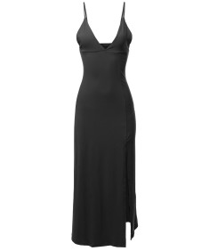 Women's Solid Sexy Cami Strap Side Split Maxi Dress