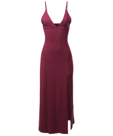 Women's Solid Sexy Cami Strap Side Split Maxi Dress