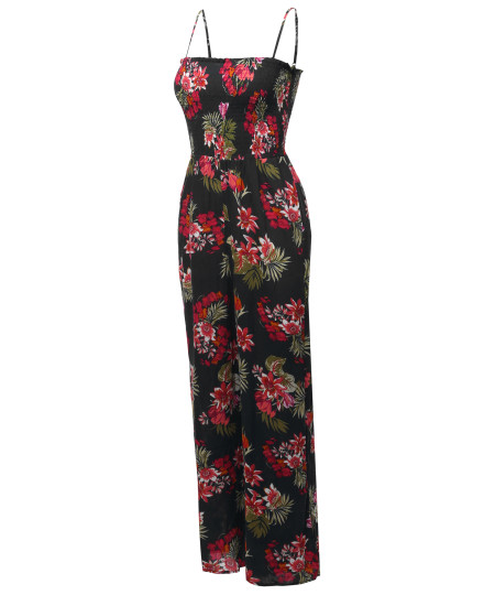 Women's Casual Floral Print Spaghetti Strap Jumpsuit