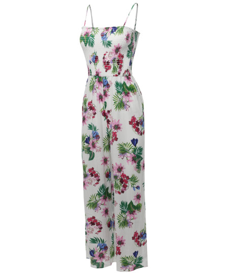 Women's Casual Floral Print Spaghetti Strap Jumpsuit