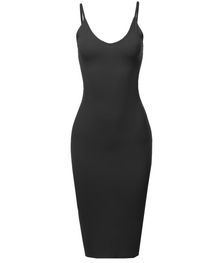 Women's Sexy Solid Bodycon cami dress with back slit