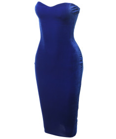 Women's Solid Sexy Velvet Sweetheart Neck Tube Body-Con Midi Dress