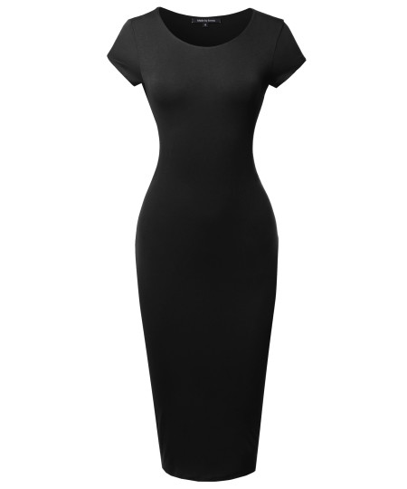 Women's Casual Plain Fully Lined Stretchable Bodycon Sexy Midi Dress