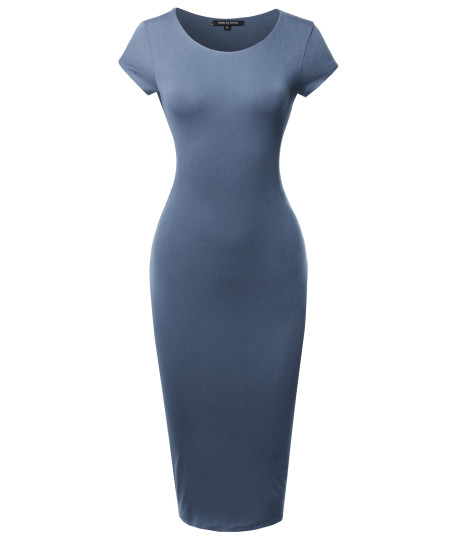 Women's Casual Plain Fully Lined Stretchable Bodycon Sexy Midi Dress