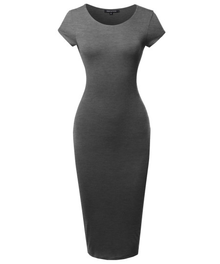 Women's Casual Plain Fully Lined Stretchable Bodycon Sexy Midi Dress