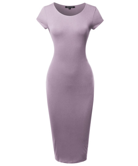 Women's Casual Plain Fully Lined Stretchable Bodycon Sexy Midi Dress