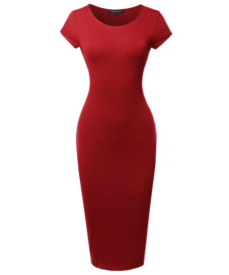 Women's Casual Plain Fully Lined Stretchable Bodycon Sexy Midi Dress