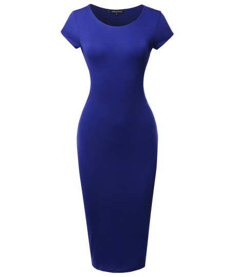 Women's Casual Plain Fully Lined Stretchable Bodycon Sexy Midi Dress