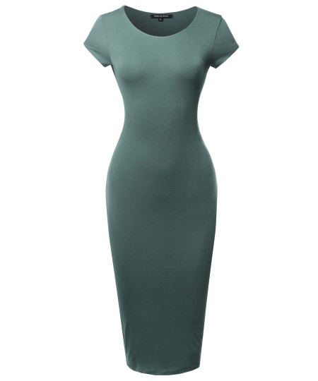 Women's Casual Plain Fully Lined Stretchable Bodycon Sexy Midi Dress