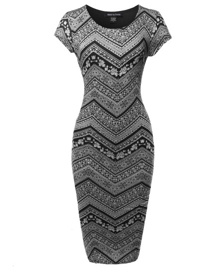 Women's Casual Fully Lined Stretchable Bodycon Sexy Patterned Midi Dress