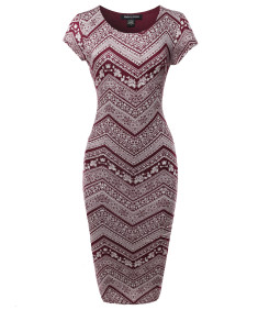 Women's Casual Fully Lined Stretchable Bodycon Sexy Patterned Midi Dress