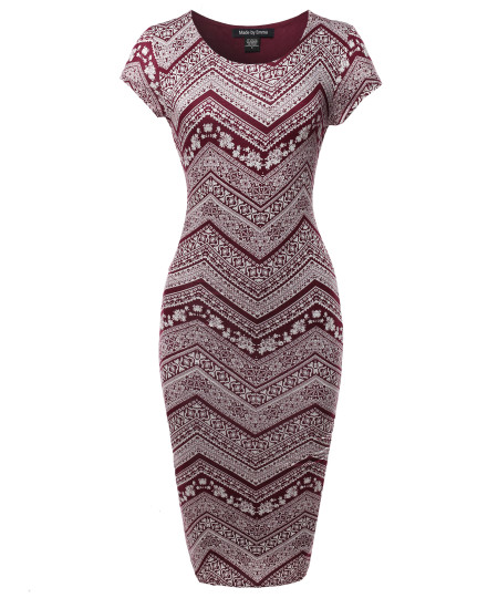 Women's Casual Fully Lined Stretchable Bodycon Sexy Patterned Midi Dress