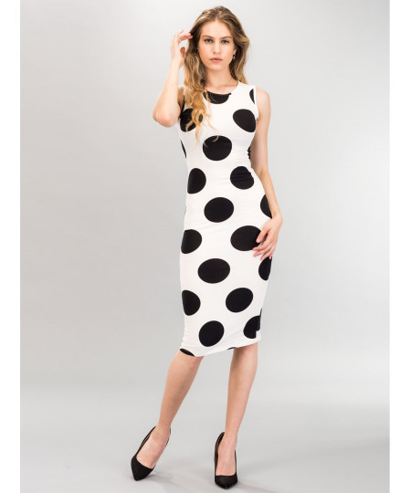 Women's Sexy Premium Stretch Fabric Allover Polka Dot Bodycon Tank Midi Dress