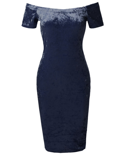 Women's Sexy Off Shoulder Ice Velvet Body-Con Midi Dress