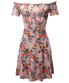 Women's Floral Off-Shoulder Smocking Mini Dress
