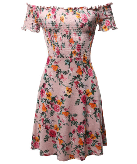 Women's Floral Off-Shoulder Smocking Mini Dress