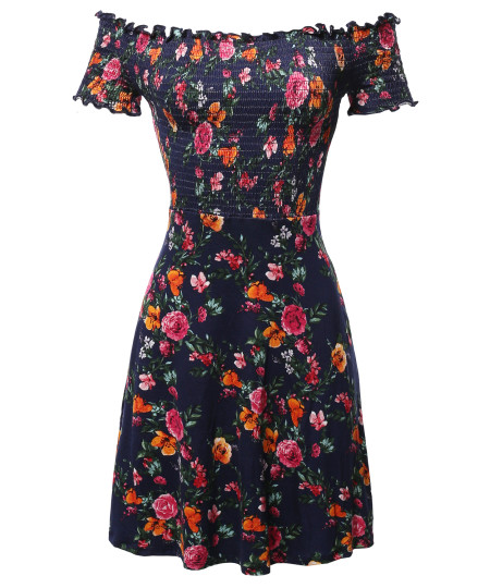 Women's Floral Off-Shoulder Smocking Mini Dress