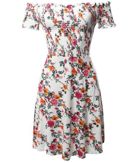 Women's Floral Off-Shoulder Smocking Mini Dress