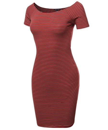Women's Sexy Stripe Print Off Shoulder Bodycon Mini Dress