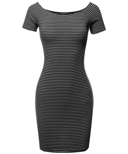 Women's Sexy Stripe Print Off Shoulder Bodycon Mini Dress