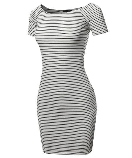 Women's Sexy Stripe Print Off Shoulder Bodycon Mini Dress