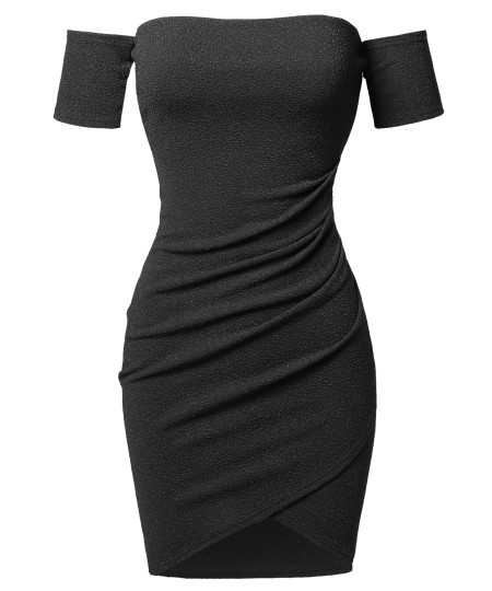 Women's Sexy Off Shoulder Over-Lapped Body-Con Mini Dress