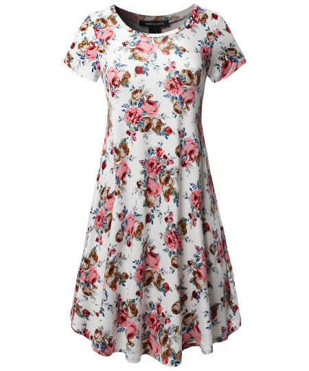 Women's Casual Short Sleeves Loose Flare Floral Mini Dress