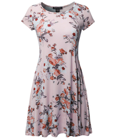Women's Casual Short Sleeve T-Shirt Loose Flare Patterned Dress