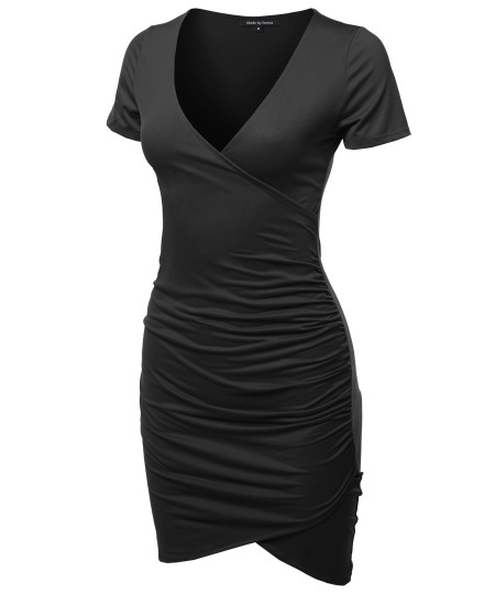 Women's Casual Sexy Stretchable Short Sleeve Solid Bodycon Mini Dress