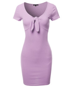 Women's Solid V-neck Front Knot Casual Dress